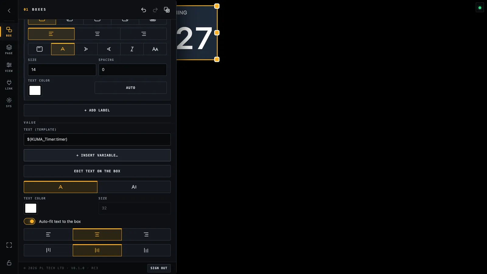 The value is set. The box already shows the timer; the text field shows the template.