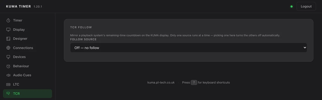 Admin &rarr; TCR: choose which source to follow.